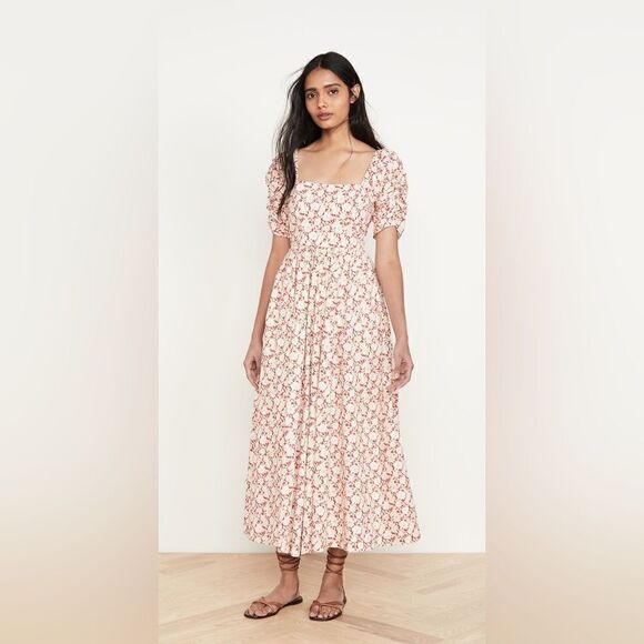 Free People She's A Dream Midi Dress 6 Floral Pink Red Yellow Botanical - Picture 1 of 5
